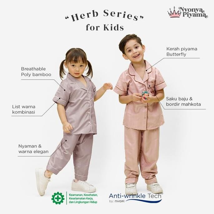 Nyonya Piyama Poly Bamboo Set Piyama Celana Panjang Anak - Polos Herb