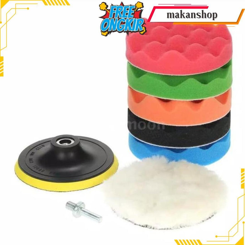 Alat Poles Polisher 5 Inch Sponge Spon Wool Pad Velcro 7 Pcs Cod