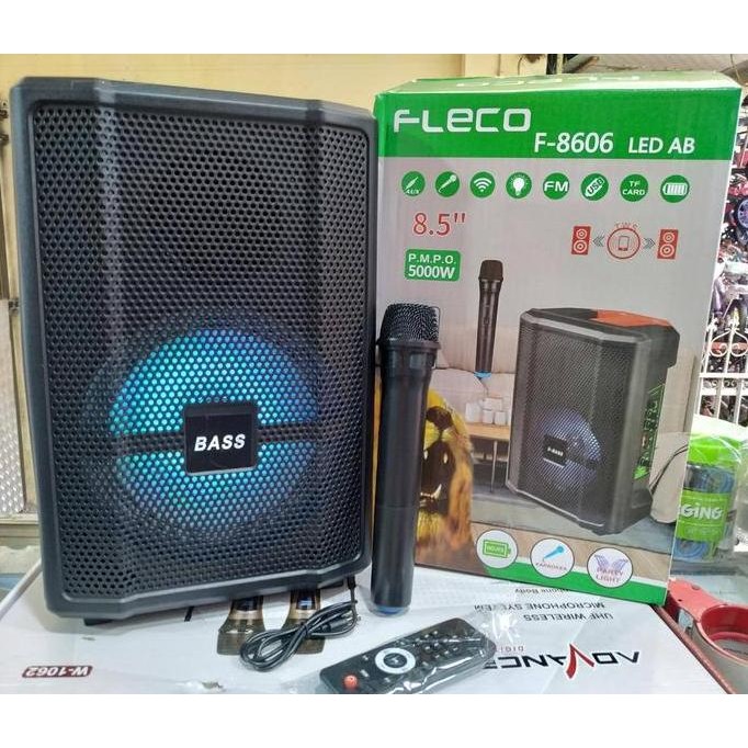 Speaker Aktif Super Bass Bluetooth Karaoke FLECO F-8606 LED AB GRATIS MIC WIRELESS Karaoke Speaker B