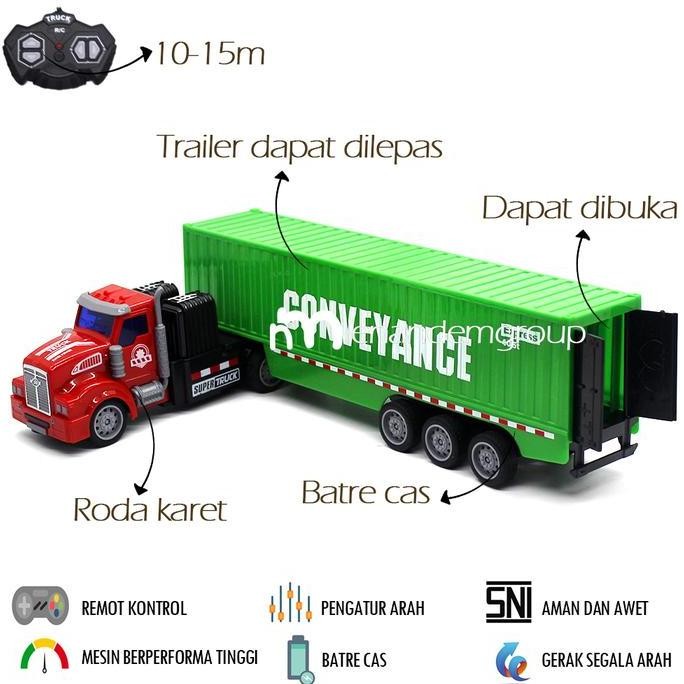 Mainan Mobil Remot Kontrol RC Truk Kontainer Trailer Angkut Barang