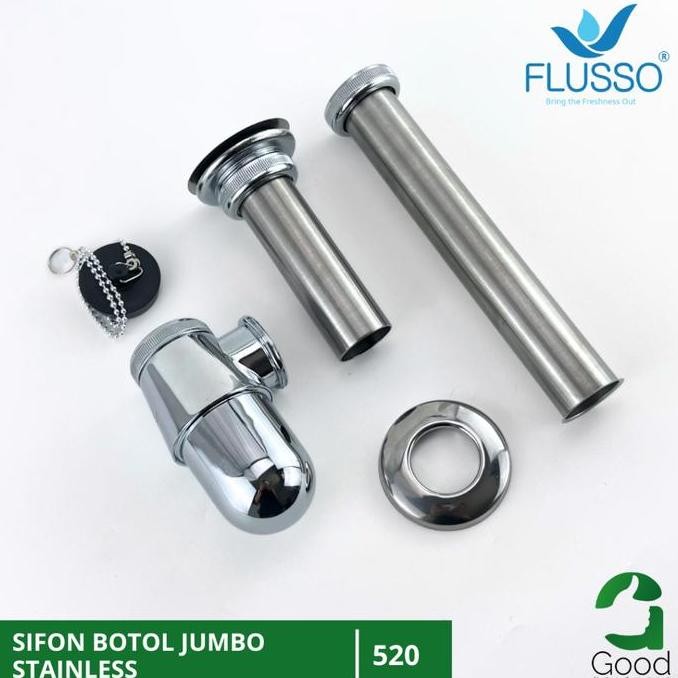 (Expert) Flusso Sifon Botol Stainless Sifon Pembuangan Wastafe Cuci Tangan Jumbo Afur Wastafel 520