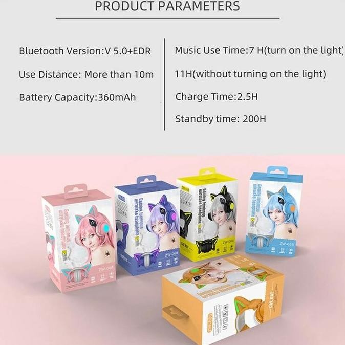 Headphone Gaming Cat Ear Bluetooth Headset Kucing Lucu Cat Ear Pink