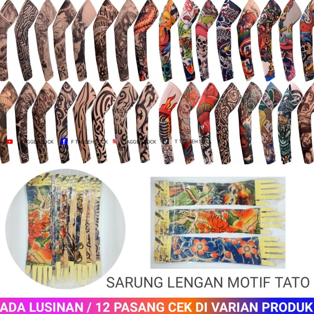 12 pasang SARUNG LENGAN MOTIF GAMBAR | MANSET TATO
