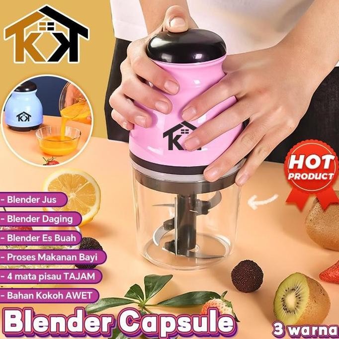 (KK) Blender Kapsul Portable Mini Penggiling Daging 4 Mata Pisau Stainless Tajam ICA