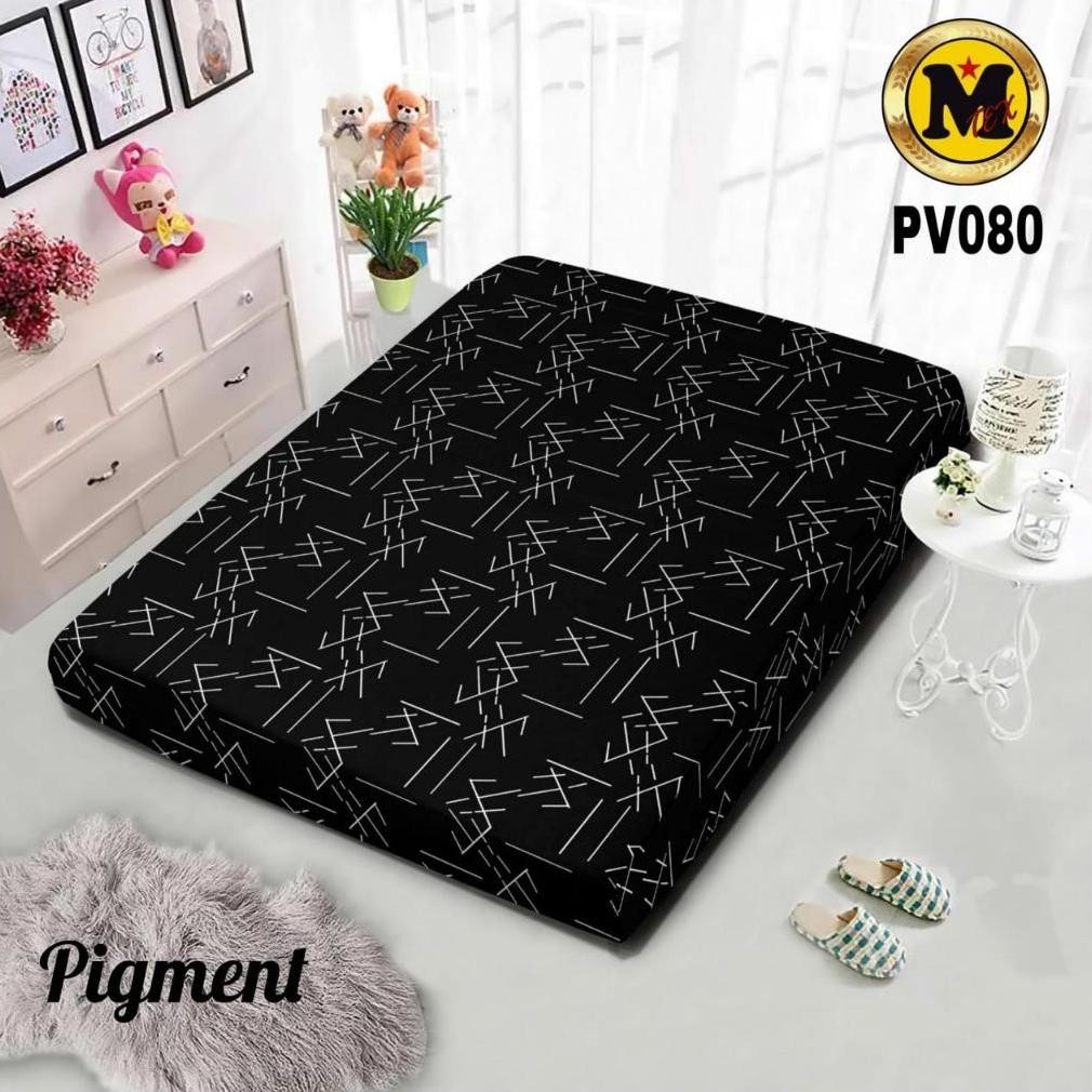 At43 [ Paling Murah  ] Sarung Kasur Busa Resleting Pollysuper Motif Kotak Hitam, Golden, Palm Leaves