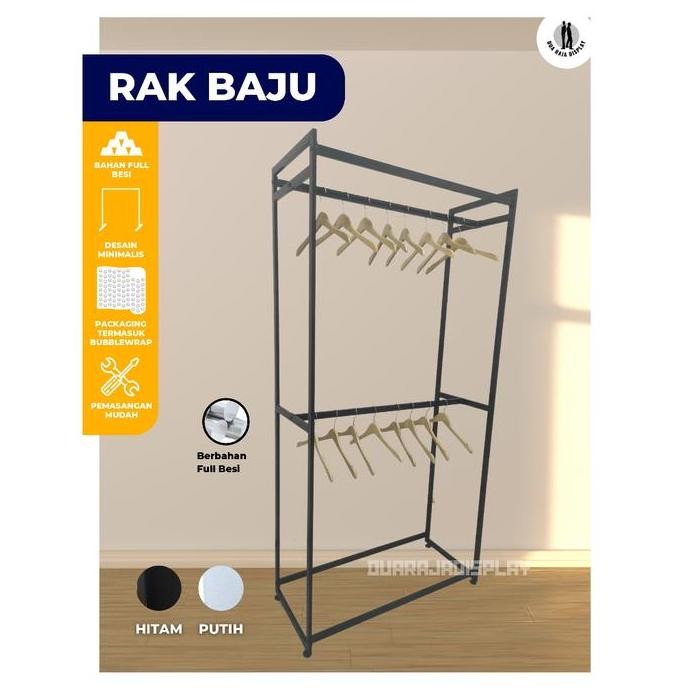 Drj - Gawang Baju Rak Gantungan Baju Full Kotak Gamis 2 Tingkat - Gawang Baju Besi - Rak Baju Besi -