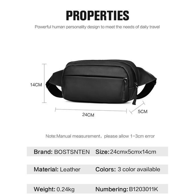 Tas Selempang Pria Bostanten Tas Pinggang Pria Tahan Air Tersedia Hitam/Abu-Abu