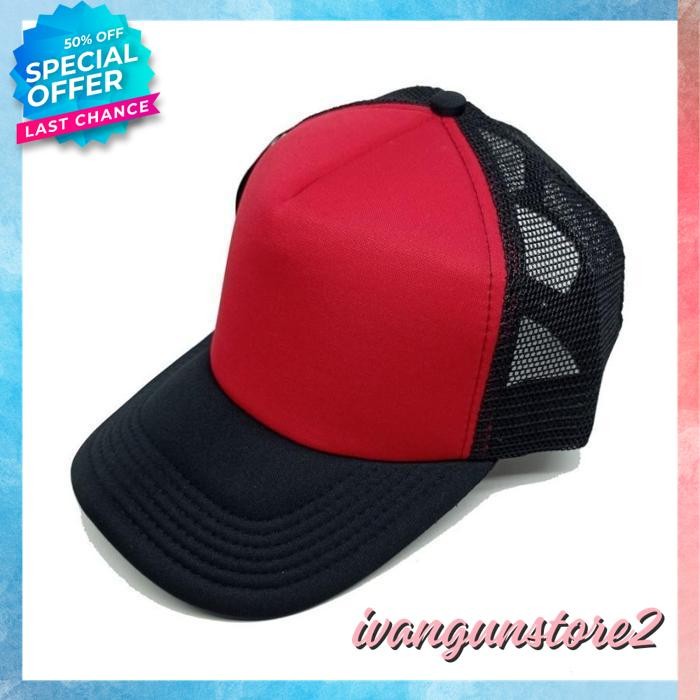 BEST SELLER BEST PROMO TOPI TRUCKER JARING HAT CAP DISTRO BANYAK WARNA HITAM MERAH POLOS CUSTOM INDO