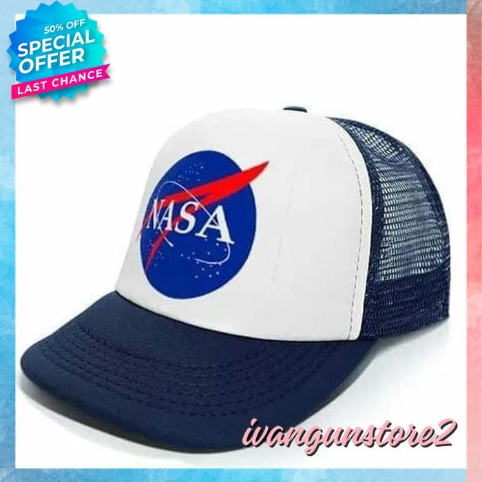 TOPI TRUCKER JARING DISTRO HAT CAP PRINT NASA POLOS CUSTOM INDONESIA ASTRONOT LUAR ANGKASA COD USA B