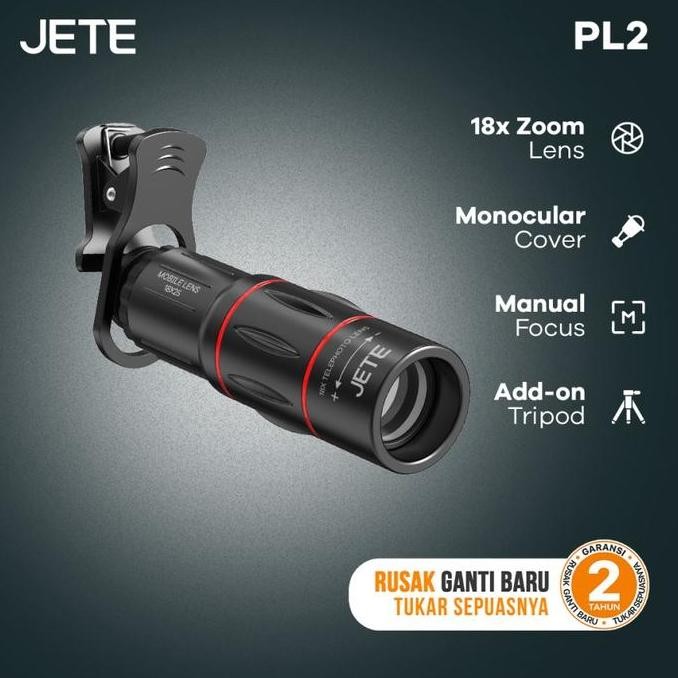 Lensa Kamera Hp Jete Pl2 18X Zoom Monocular With Tripod - Garansi 2 Tahun Premium