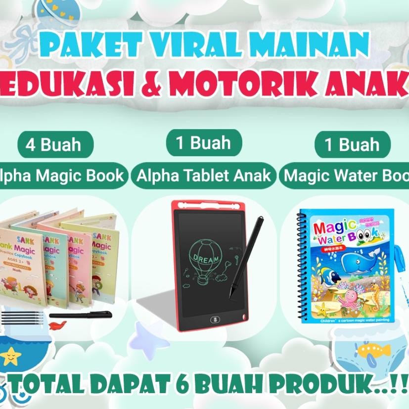 Paket Viral Mainan Edukasi Dan Motk Anak 4 Magic Book Tablet Lcd Drawing Book Water Magic