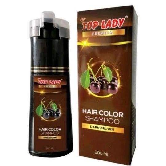 Top Lady Premium shampo hair color Dark brown 200 ml Cat Hitam Pewarna penghitam rambut Black Kering