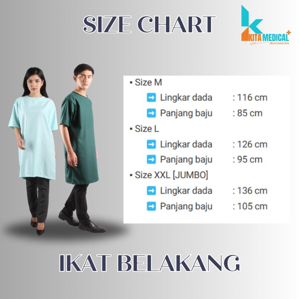 Baju Pasien Rumah Sakit Unisex Lengan Pendek Pria Wanita Seragam Rawat Inap Bahan Katun Premium