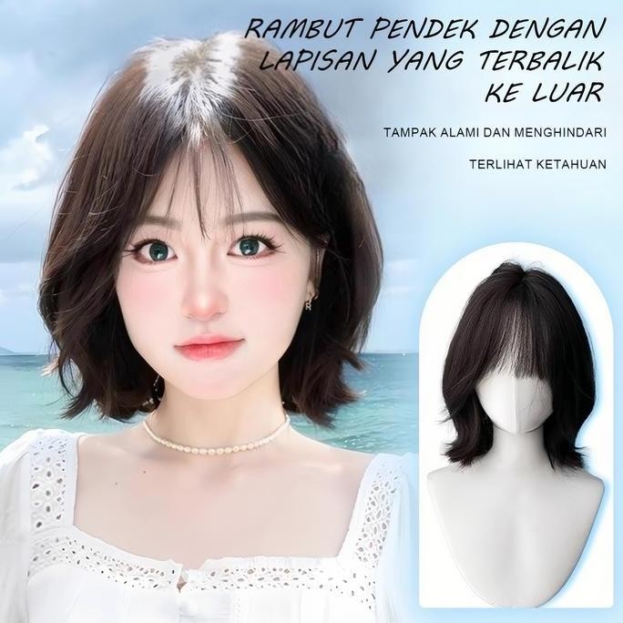Wig Wanita Full Kepala/Wig Rambut Pendek/Rambut Pendek Palsu Wanita Curly/Wig Korean Style/Wig Natur