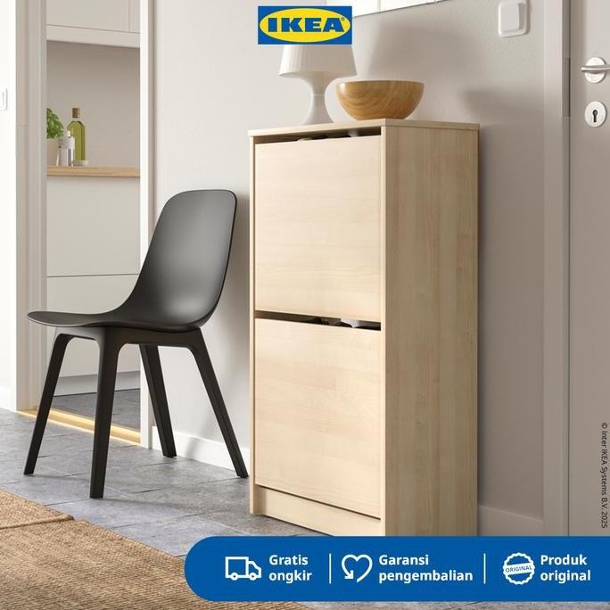IKEA BISSA Rak Kabinet Sepatu Dengan 2 Kompartmen Kayu 49x28x93 cm   Furniture