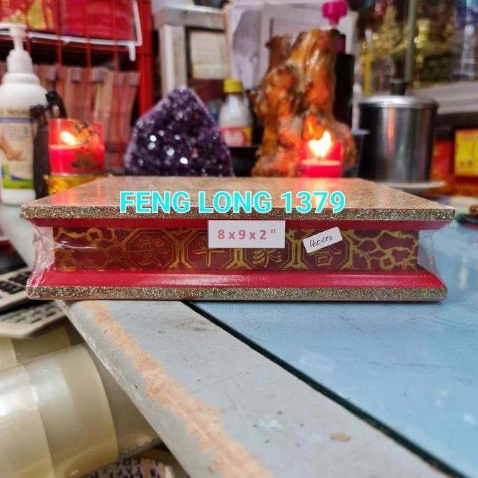Terbaik Tempat Alas Dudukan Rupang Dewa Walnut Merah Maroon Emas 8X9X2 100% Ori