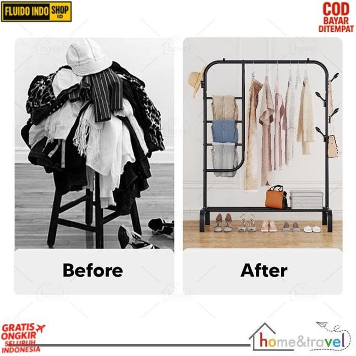 Quality Hovelshop Rak Baju Jilbab Tas Sepatu Full Besi Kuat Hitam Putih Stand Clothes Multifungsi Be