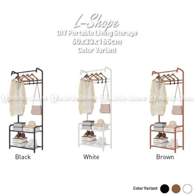 L-SHAPE Rak Hanger Serbaguna Gantungan Pakaian Baju Topi Buku Sepatu
