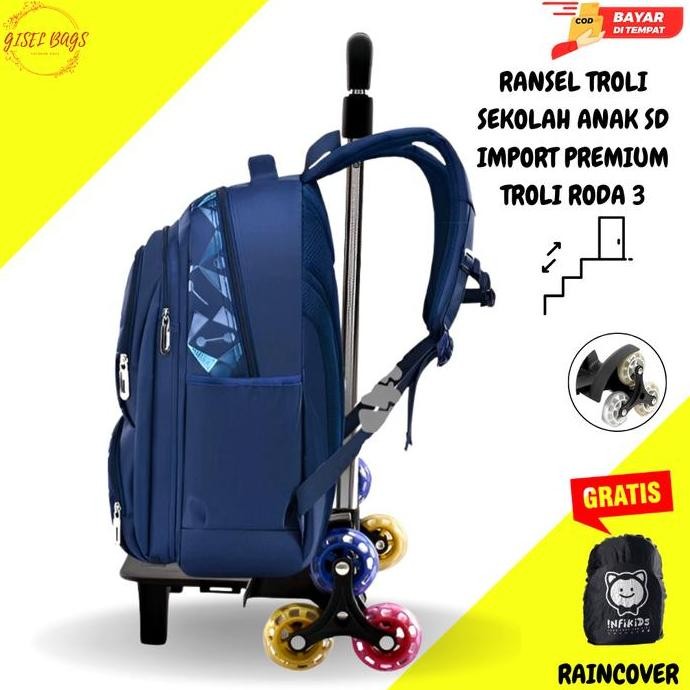 Tas Trolley Anak Laki Laki Sd Remaja Roda 3/Roda 6 Import Waterproof