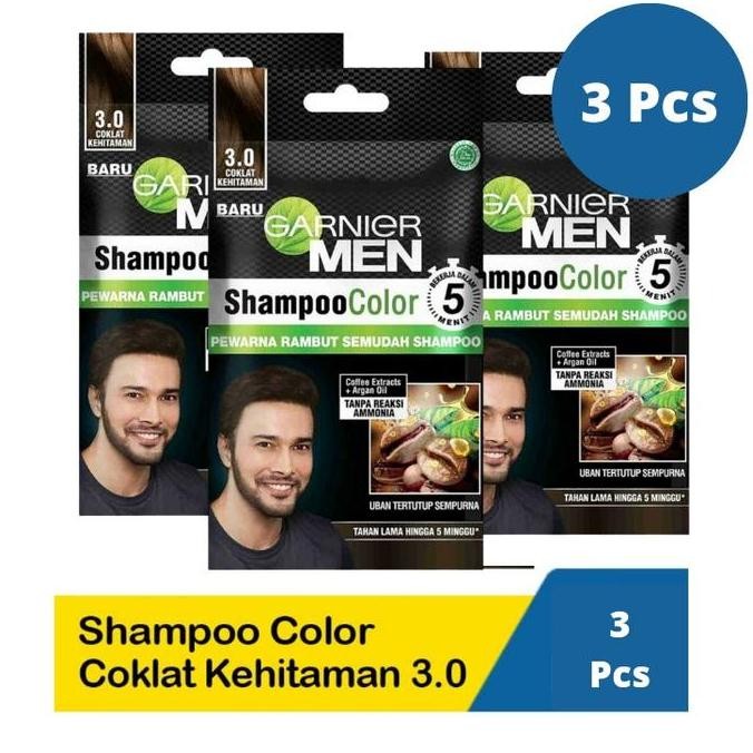 3 Pcs Garnier Shampoo Hair Color 3.0 Cokelat Kehitaman