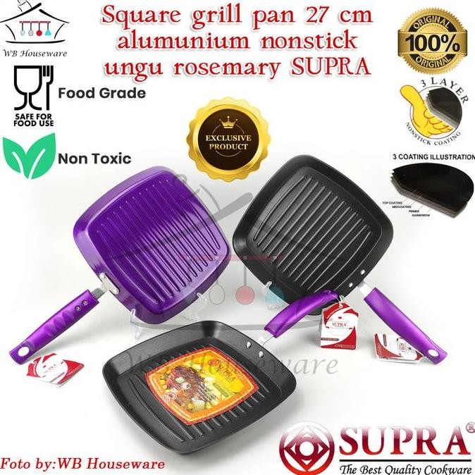 SUPRA SQUARE GRILL PAN 27X27 / Panggangan  Gril pan ungu /Wajan Teflon / Wajan Panggang /Pemanggang 