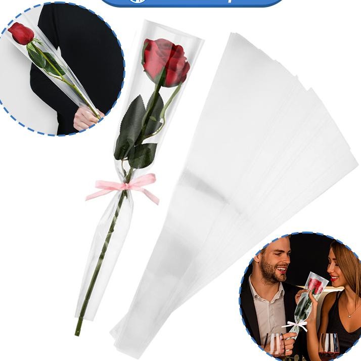 100Pcs Kantong Bunga Single Rose Plastik Bunga Satuan Plastik Bunga Mawar Satu Tangkai