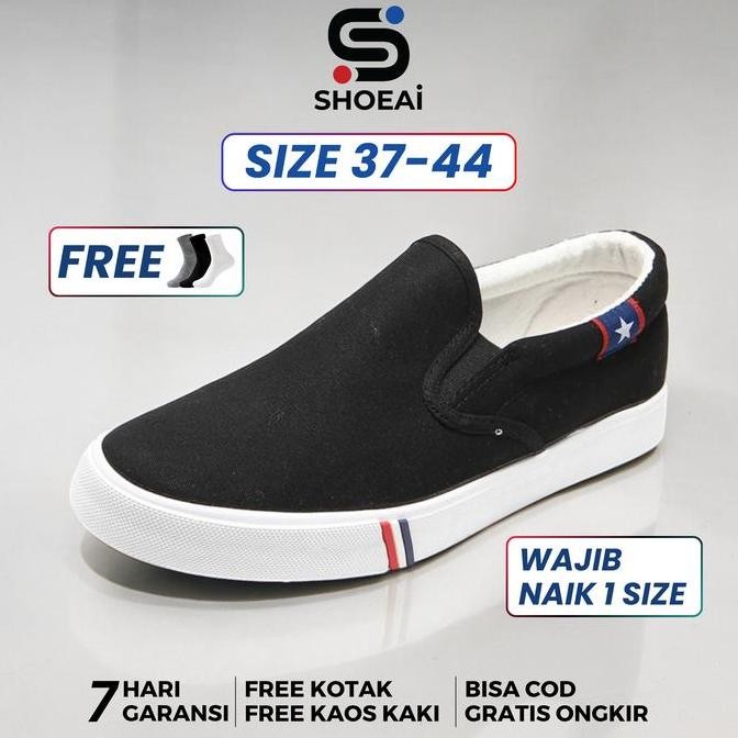SHOEAI Star Slip On Sepatu Kasual Pria Wanita Trendy Sol Karet Flat