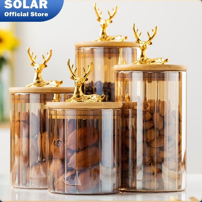 Toples Rusa Gold Toples Tutup Kayu Toples Kue Toples Gold Penyimpanan Makanan Toples Lebaran Toples 