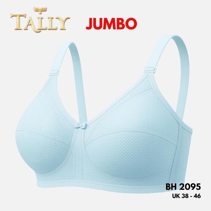 KJ Tally BH 2095 Bra Wanita Tanpa Kawat Bahan Katun Pori CUP C/D Kait 3 Soft Tipis Size 38-44 Sayap 