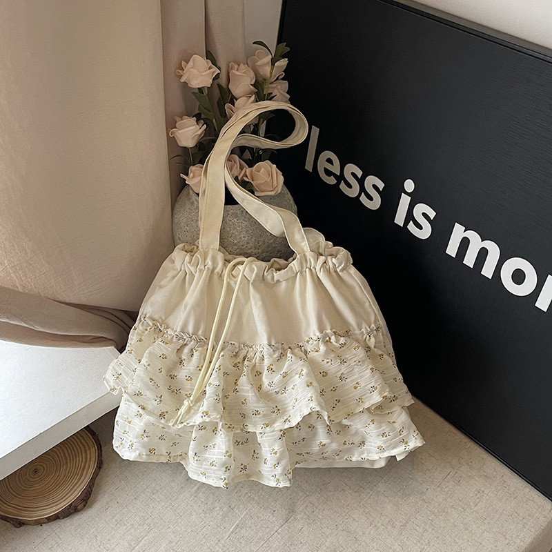 [COD]Tas wanita kain sifon rumbai motif bunga gaya peri tas jinjing kapasitas besar