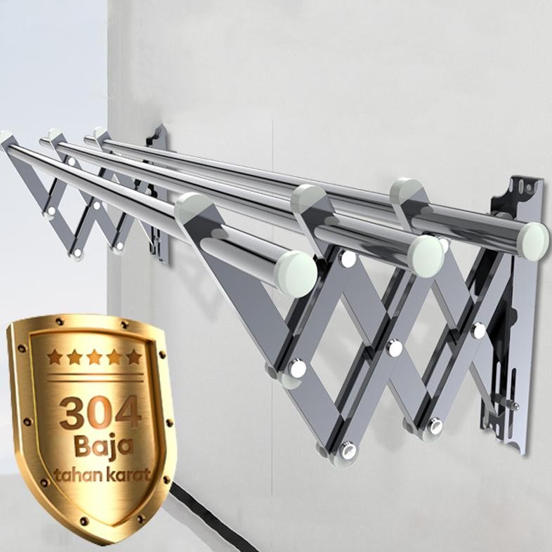 Jemuran Dinding Lipat Stainless 2 Meter Jemuran Baju Pakaian Dinding Jemuran Lipat Dinding