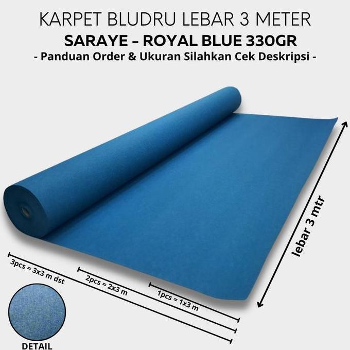 Karpet Brudu Polos Meteran Karpet Wedding SARAYE 1x3 Meter Royal Blue