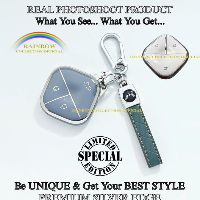 Premium Cover Sarung Kunci Remote Mobil Wuling Air EV Long Range Premium Silver Edge Promo