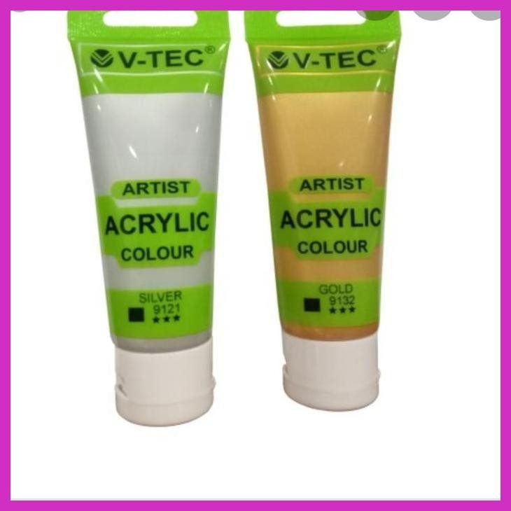 (SEKOLAH) CAT ACRILIC ACRYLIC VTEC METALIC( SILVER ATAU GOLD) 75 ML SIAP KIRIM