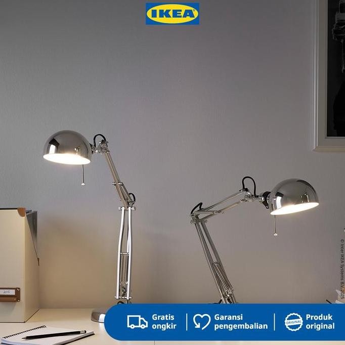 IKEA FORSA Lampu Meja / Lampu Baca / Lampu Kerja Dilapisi Nikel Minimalis Akrilik Baja