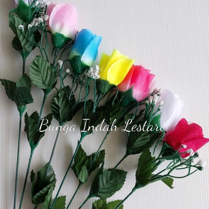 Bunga Mawar Palsu Plastik Artificial Tangkai Satu Dekorasi