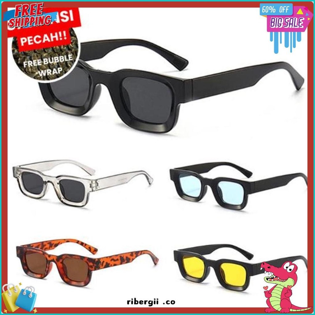 50% Off Kacamata Hitam Cowok Cewek Bingkai Persegi Kecil -Kacamata Gaya Vintage Pria Wanita Keren - 