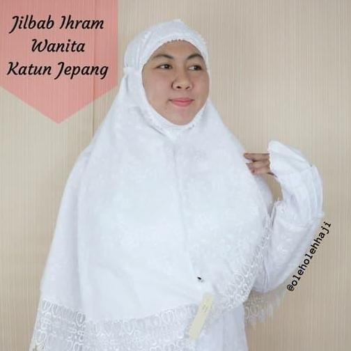 Promo Jilbab Ihram Katun Jepang/Kerudung Haji Umroh Katun Renda/Haji Umroh COD