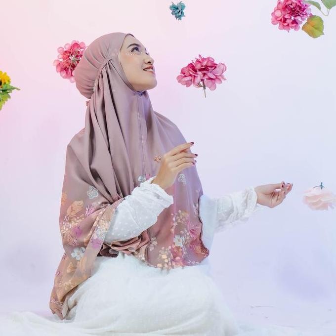 Promo VESELKA Tafna Bergo Syari Hijab Printing instant Khimar Motif Bunga Syari Jilbab Kerudung Prak