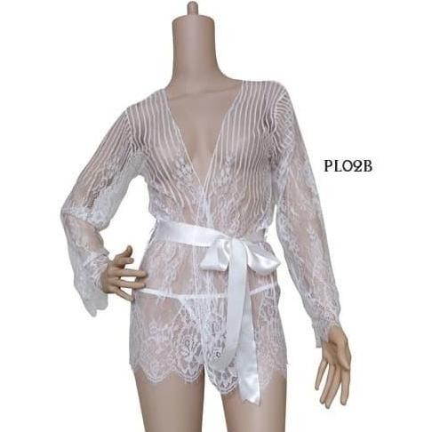 Set Baju Tidur Kimono Wanita Sexy Lingerie Premium Lace Putih PL02B