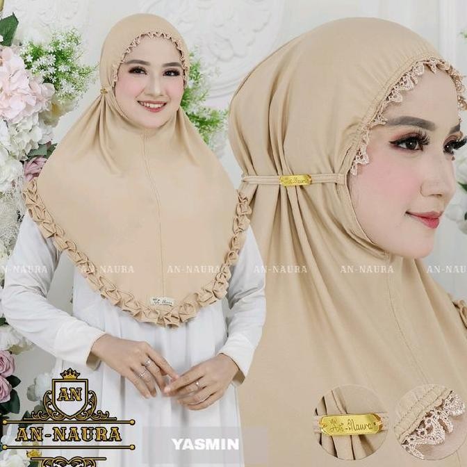 Promo Bergo kerut renda yasmin terbaru - jilbab jersey kerut viral - kerudung jersey renda kerut COD