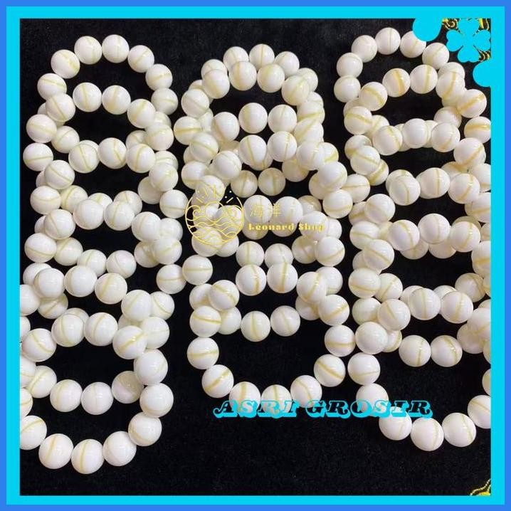 GELANG KULIT KERANG MATA KUCING SUPER GRADE A+ ASLI 100% PUTIH SERAT EMAS / PUTIH MUTIARA BAHAN BERK
