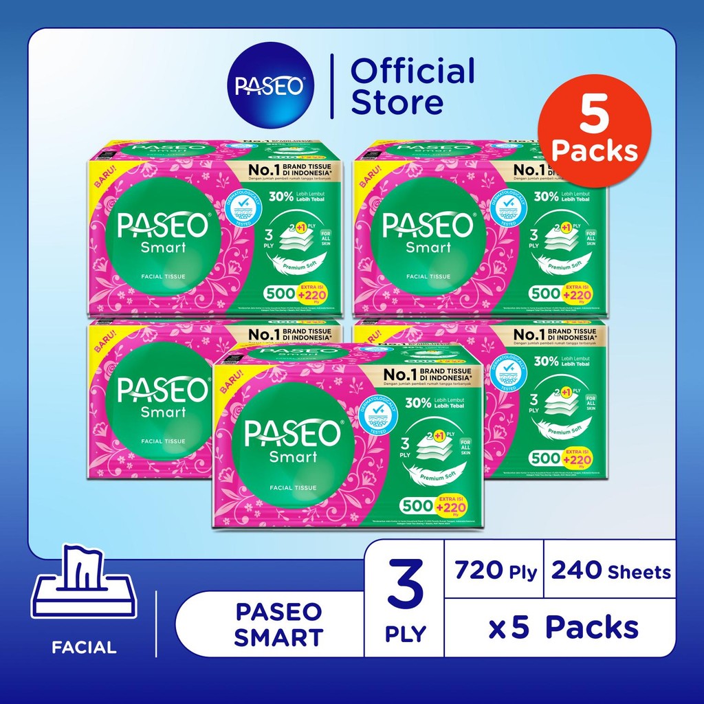 Paseo Smart Facial Soft Pack 720 Ply MT X 5 Packs