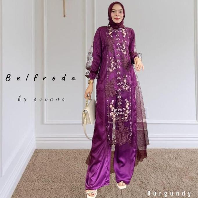 BELFREDA oneset setelan tunik celana brukat utk pesta kondangan hajatan kajian lebaran Atasan Bordir