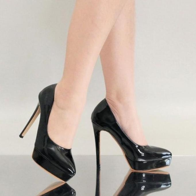 YKshoes 1796 heels 12cm pump pantofel stiletto heels ketutup heels pink hitam black sintetis glosy p