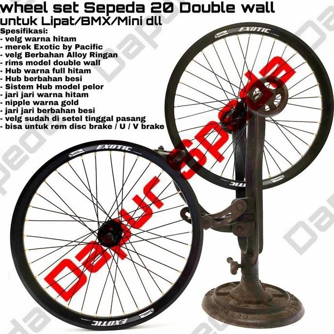 TERBARU velg sepeda 20 Alloy double wall wheel set lipat Minion BMX mini hitam BISA GOSEND