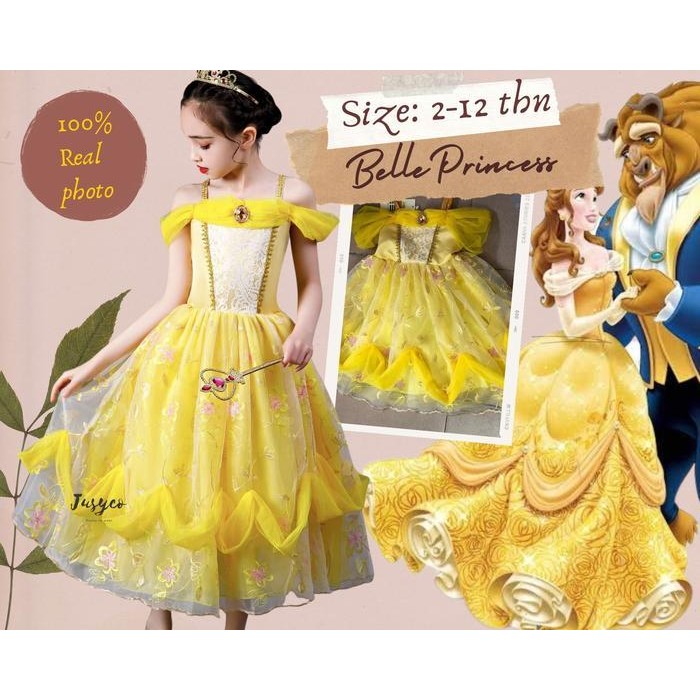 Parishkids Belle Princess Costume Dress /Dress Ulang Tahun Anak Karakter Princess Belle