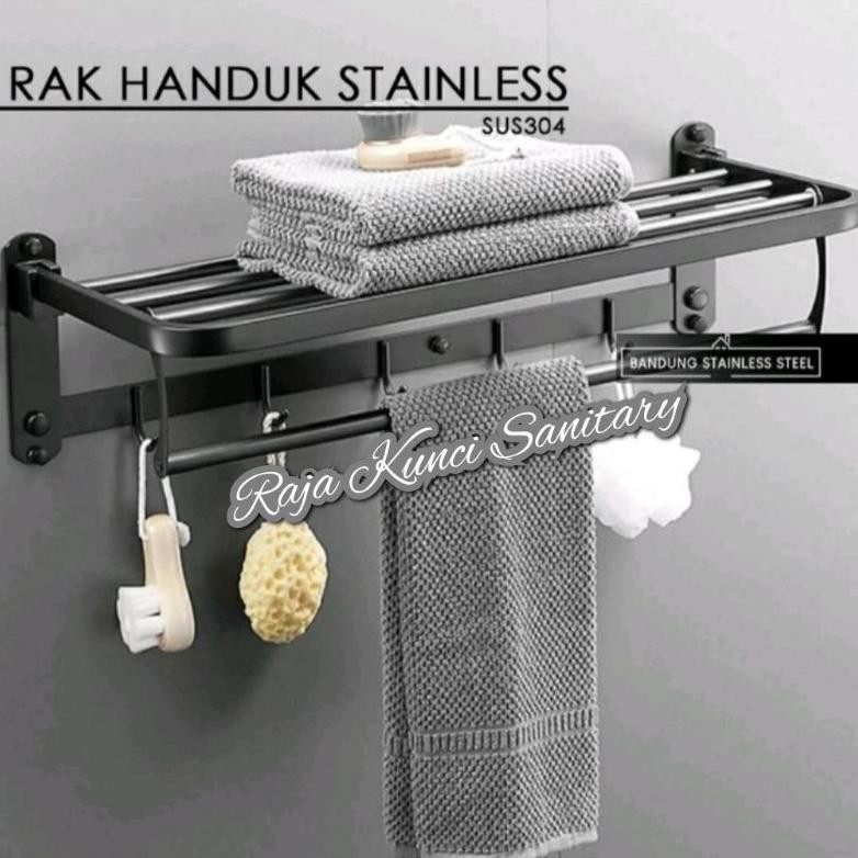 Gantungan Handuk Lipat Stainless Hitam/Black/GantunganLipat/Gantungan Baju/Rak Handuk Lipat Stainles