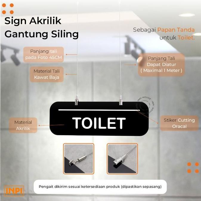 Sign Toilet Akrilik Gantung Hitam + Sticker - INPI HOUSE