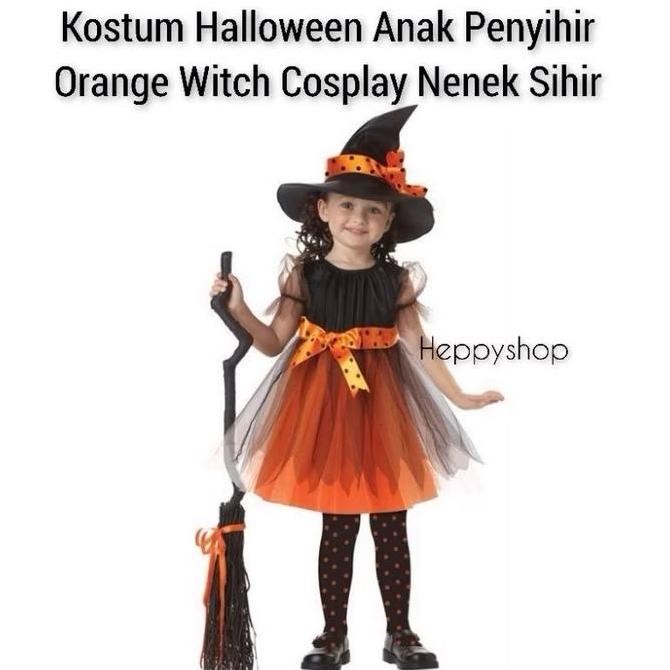 Kostum Halloween Anak Penyihir Orange Witch Cosplay Nenek Sihir